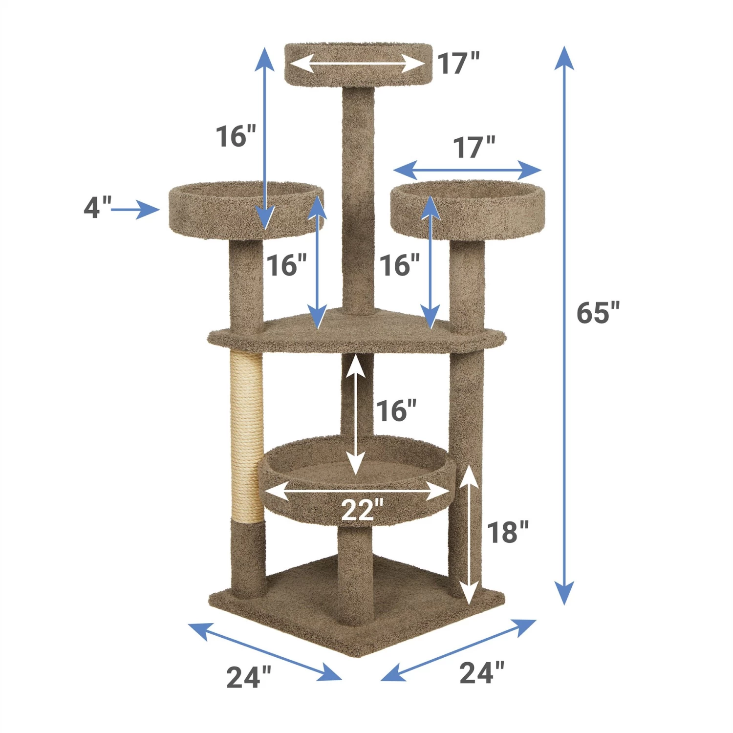 Frisco 65-in Real Carpet Scratch And Lounge Cat Tree 4 Frisco 65-in Real Carpet Scratch And Lounge Cat Tree - Image 2