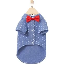 Frisco Polka Dot Chambray Dog & Cat Button Up Shirt