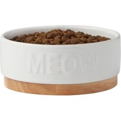 Frisco Round Meow Non-skid Ceramic Cat Bowl With Wood Base -Pet Cat Supplies Shop 256078 PT3. AC SS1800 V1615313181