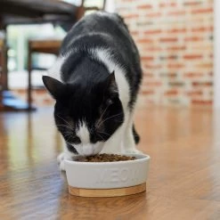 Frisco Oval Meow Non-skid Ceramic Cat Bowl With Wood Base -Pet Cat Supplies Shop 256080 PT2. AC SS1800 V1615310782