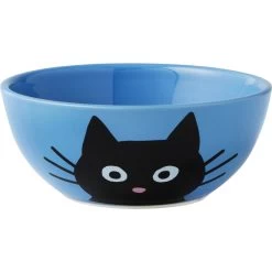 Frisco Cat Face Non-skid Ceramic Cat Bowl, Blue