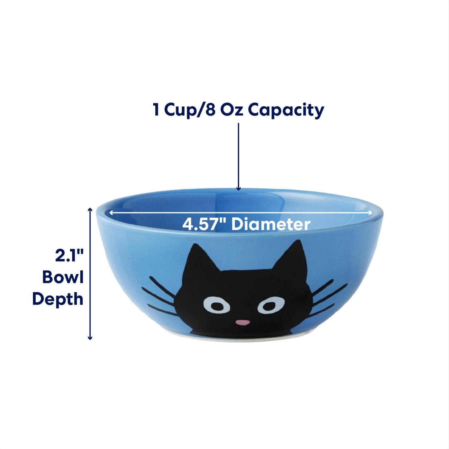 Frisco Cat Face Non-skid Ceramic Cat Bowl, Blue 3 Frisco Cat Face Non-skid Ceramic Cat Bowl, Blue - Image 2