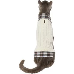 Frisco Cream Cable Knit Dog & Cat Sweater, White/Red Plaid -Pet Cat Supplies Shop 268057 PT2. AC SS1800 V1628740011