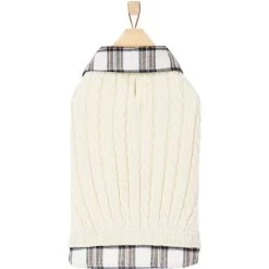 Frisco Cream Cable Knit Dog & Cat Sweater, White/Red Plaid -Pet Cat Supplies Shop 268057 PT4. AC SS1800 V1628740041