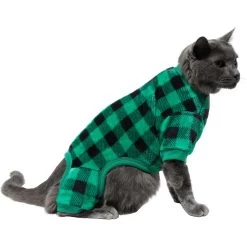 Frisco Dog & Cat Cozy Plush Fleece PJs, Green Plaid -Pet Cat Supplies Shop 268517 PT3. AC SS1800 V1637718134