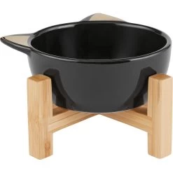 Frisco Cat Face Elevated Bamboo Non-Skid Ceramic Cat Bowl, Black, 1 Cups -Pet Cat Supplies Shop 363383 PT3. AC SS1800 V1657657267