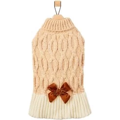 Frisco Cable Knit Dog & Cat Sweater Dress With Velvet Bow -Pet Cat Supplies Shop 745838 PT4. AC SS1800 V1694793759